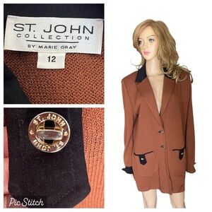 St John Collection brown/ black knit jacket size 12